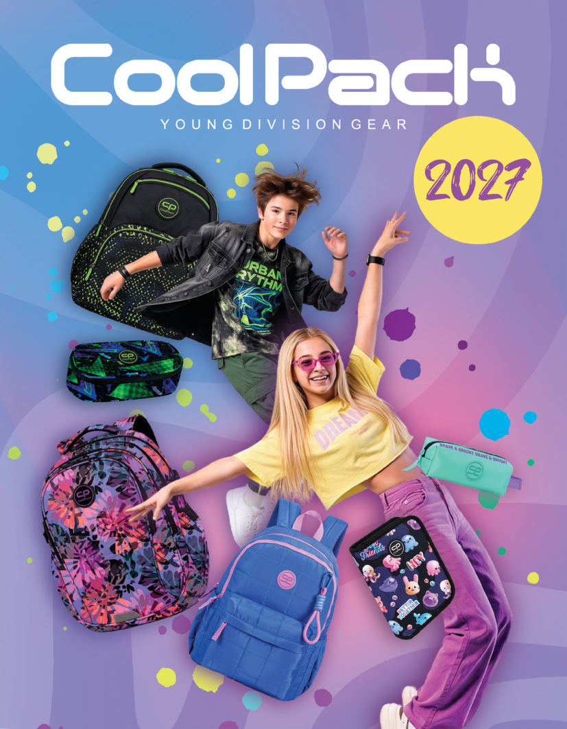 Обкладинка каталогу CoolPack 2027: підлітки з рюкзаками й пеналами